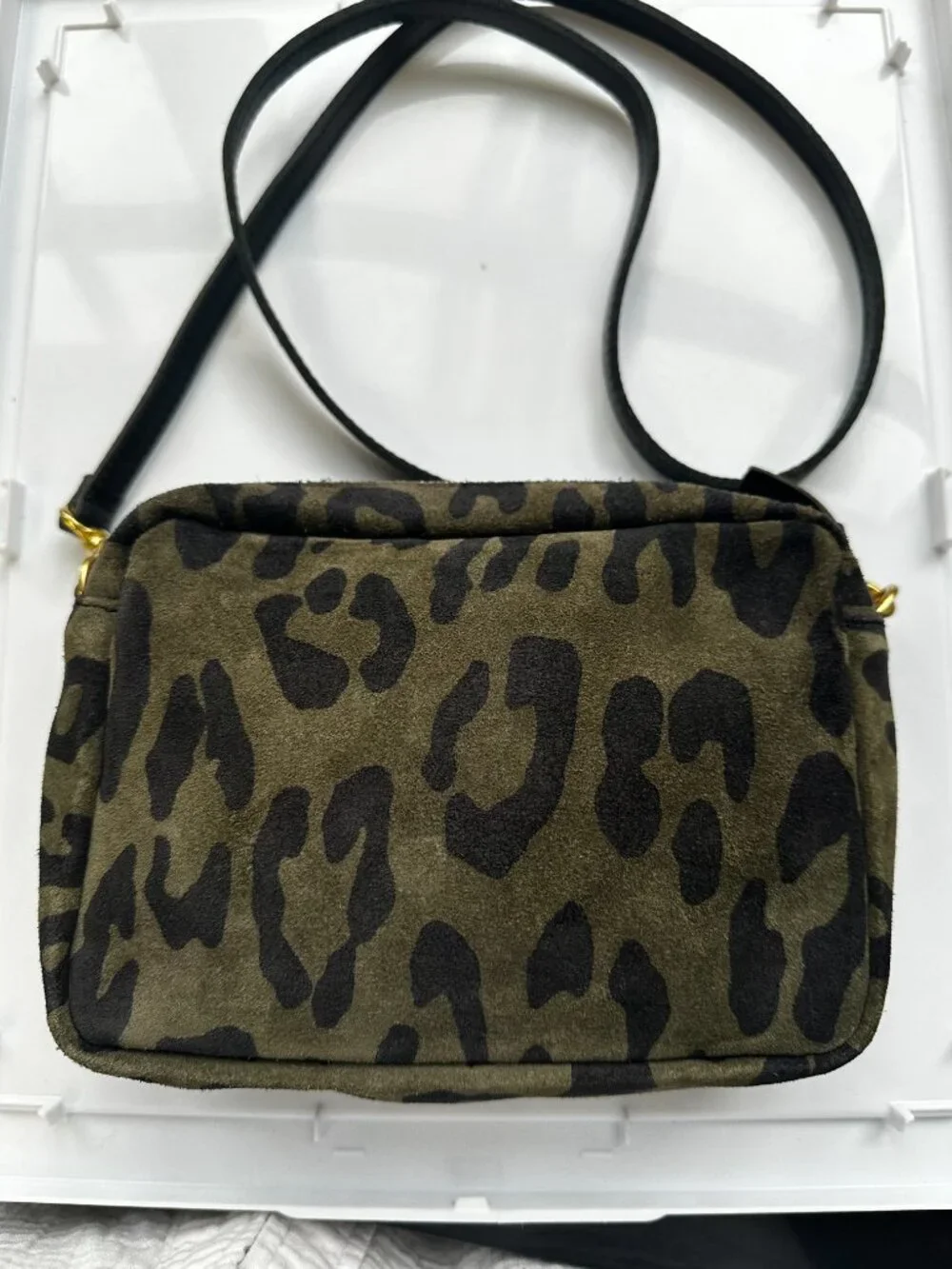Clare V Pablo Cat Suede Midi Sac in Army Green - Picture 2 of 5